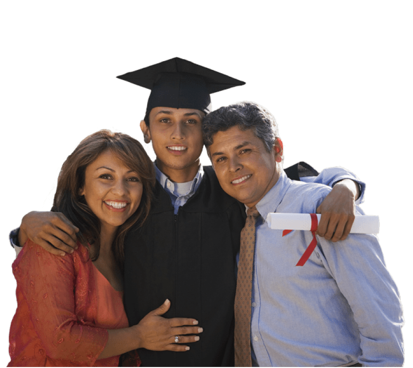 two middle-aged parents celebrating their son's graduation